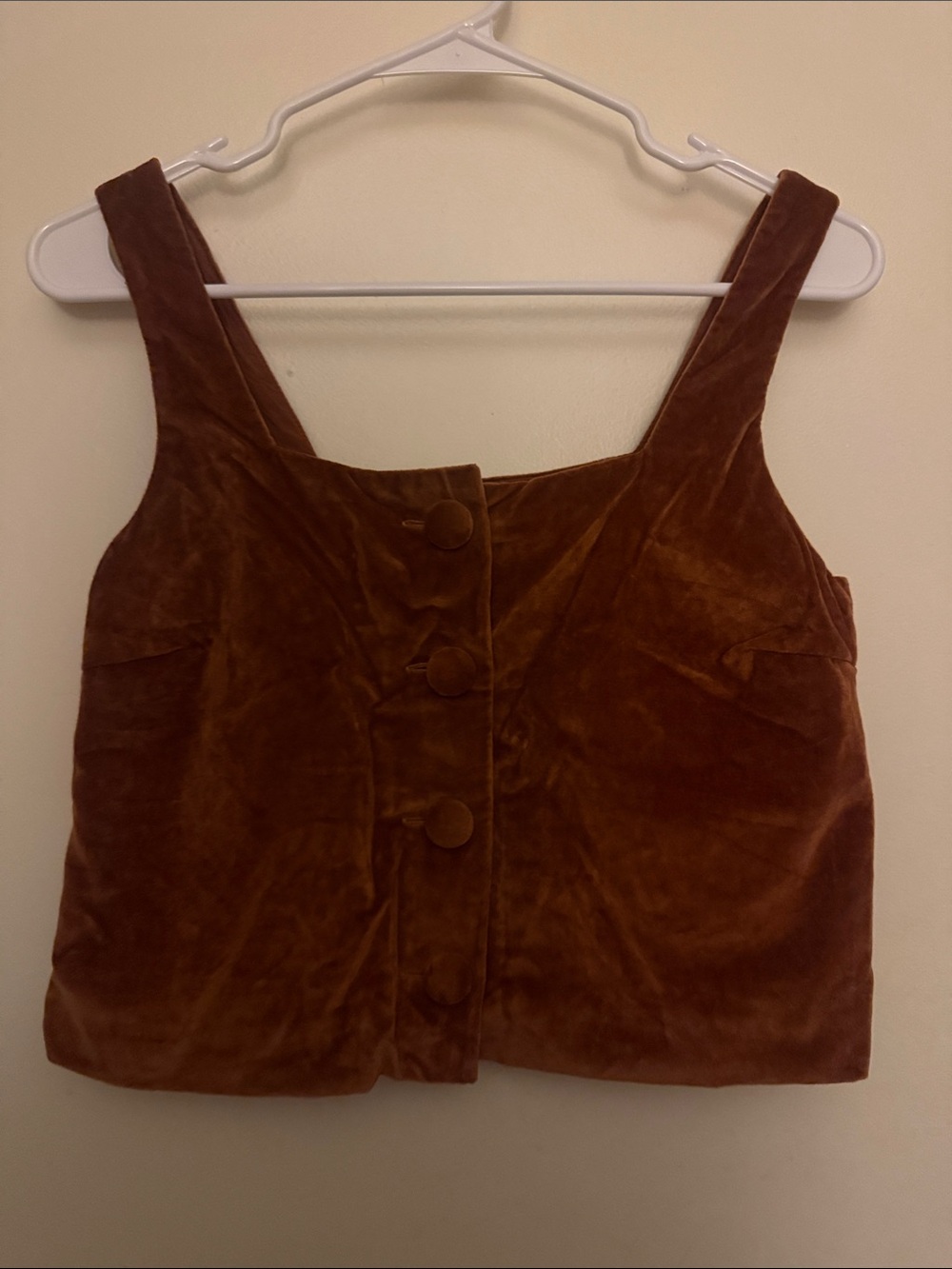 Sezane Thelma Brown Velvet Button-Front Crop Top